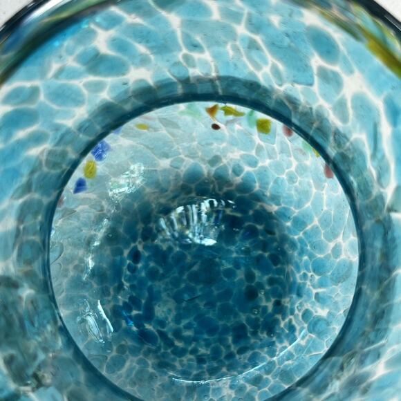 Mexican Hand Blown Glass Art Pitcher Turquoise Multi-Color Confetti 8.5" - Picture 14 of 16